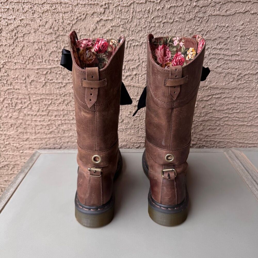 Dr. Martens Triumph Boots Womens Sz 8 Brown Pink Floral Foldover Tall Combat - Picture 4 of 15